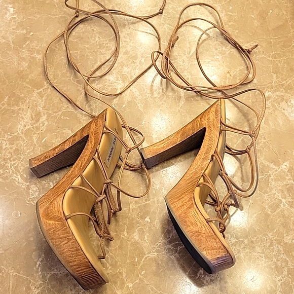 Steve Madden Natural Leather KACY Platform Block Heel Lace-up Sandals, Sz 8.5 - Picture 4 of 17